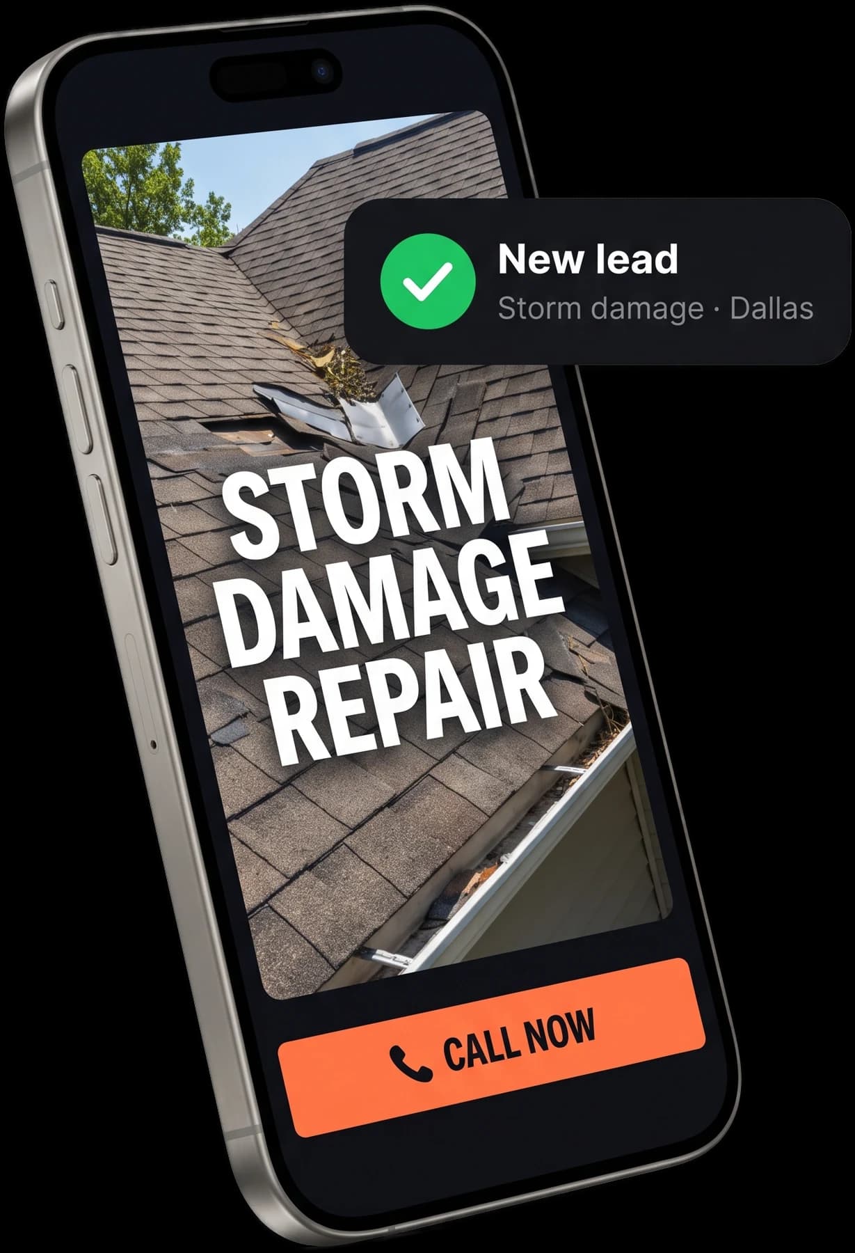 The same site on a phone, with the call button showing