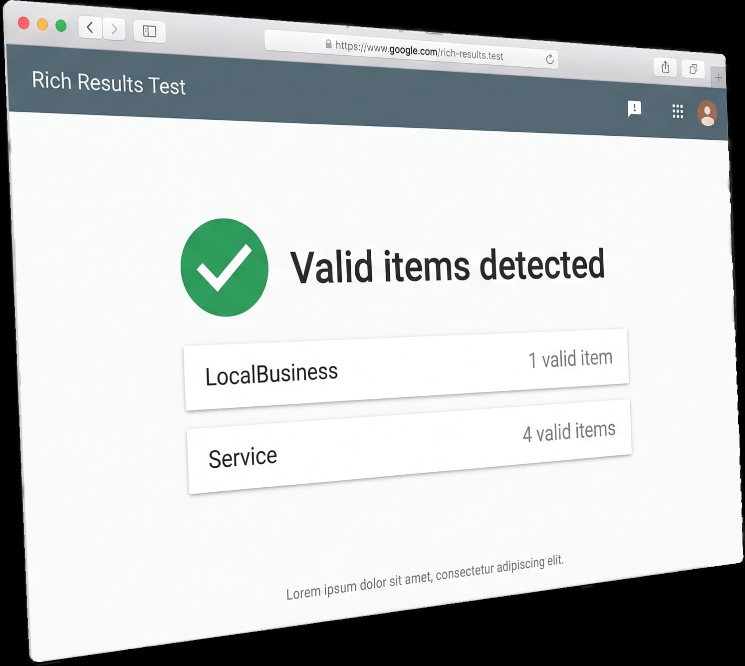 Google's Rich Results Test reporting valid structured data