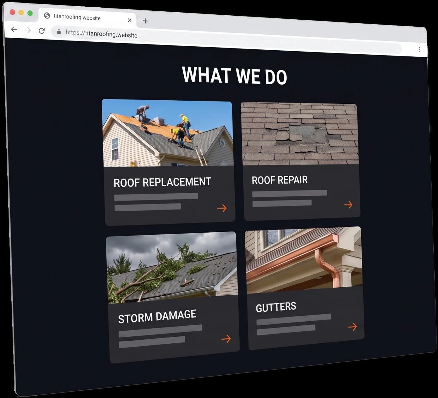 A roofing website with a separate page for each service